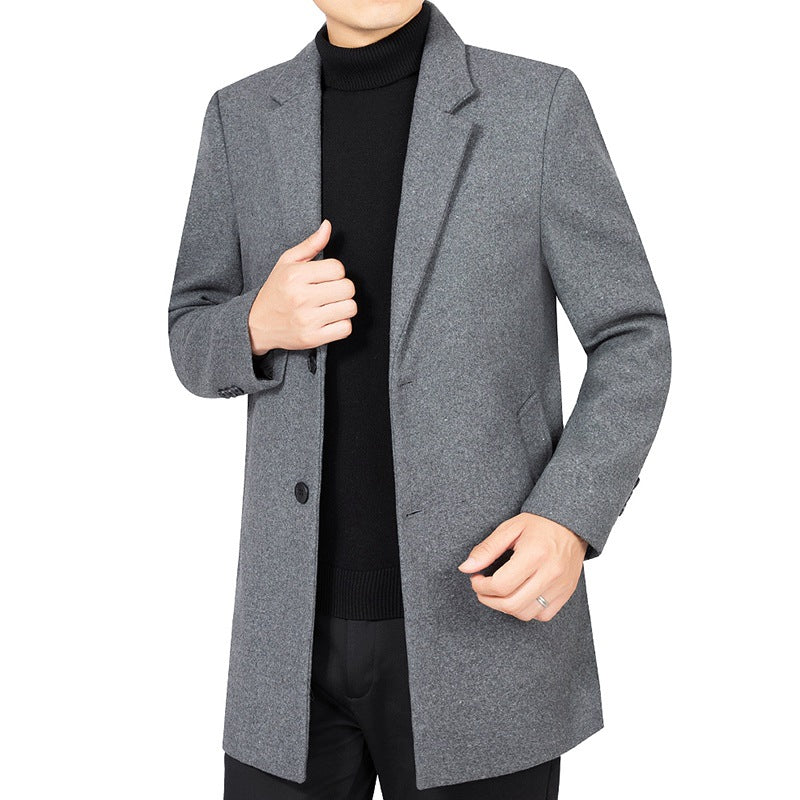 Herren Eleganter taillierter Wollmix-Mantel mit Notch-Revers und Zweiknopfverschluss EB