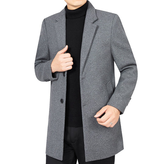 Herren Eleganter taillierter Wollmix-Mantel mit Notch-Revers und Zweiknopfverschluss EB