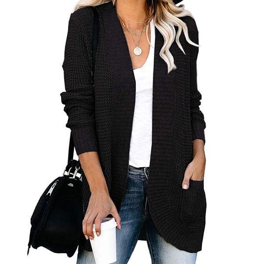 Damen legerer Strickmantel mit Taschen und offenen Front EB