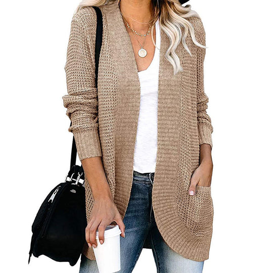 Damen legerer Strickmantel mit Taschen und offenen Front EB