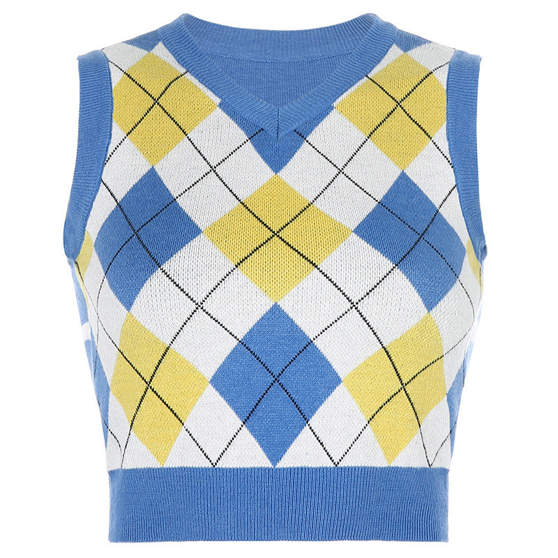 Damen ärmelloses Strickoberteil im modischen Argyle-Muster EB