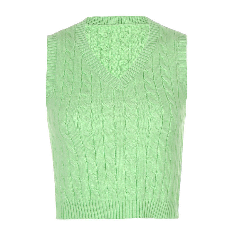 Damen Strick-Crop-Top mit V-Ausschnitt und Zopfmuster EB