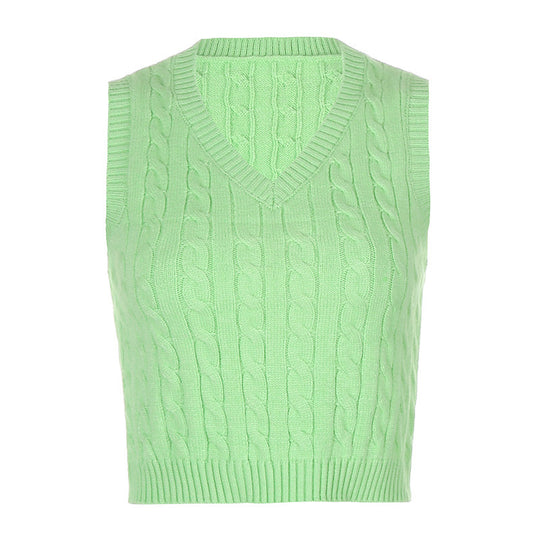 Damen Strick-Crop-Top mit V-Ausschnitt und Zopfmuster EB