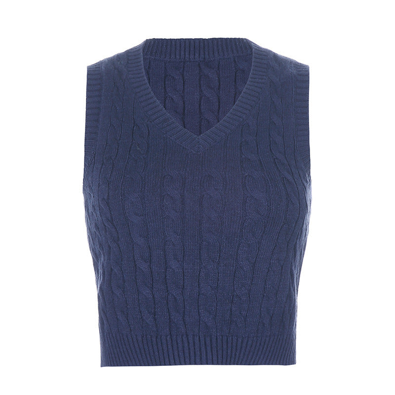 Damen Strick-Crop-Top mit V-Ausschnitt und Zopfmuster EB