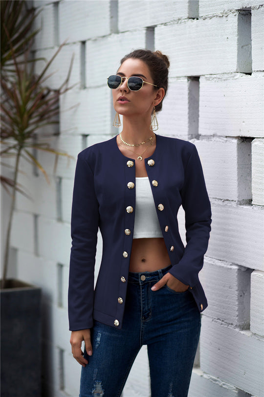 Damen modischer Blazer mit strukturiertem Stoff und besonderen Knopfdetails EB