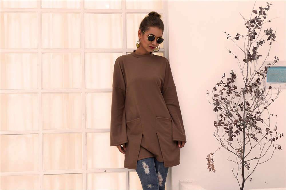 Damen Longpullover mit außerge-wöhnlichem Schnitt und Taschen EB