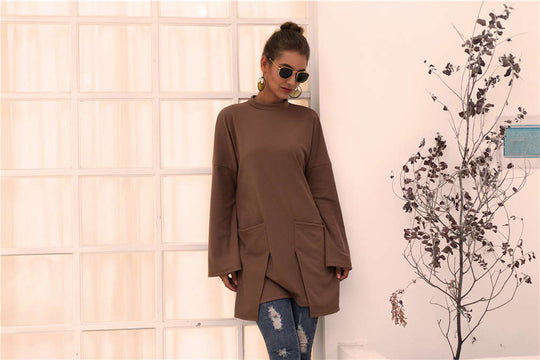 Damen Longpullover mit außerge-wöhnlichem Schnitt und Taschen EB
