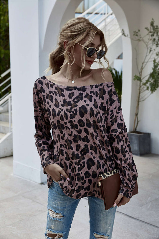 Damen lässiges Langarmshirt mit Leopardenmuster EB