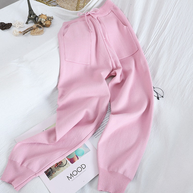 Damen kuscheliges Strick-Loungewear-Set mit Herzmuster EB