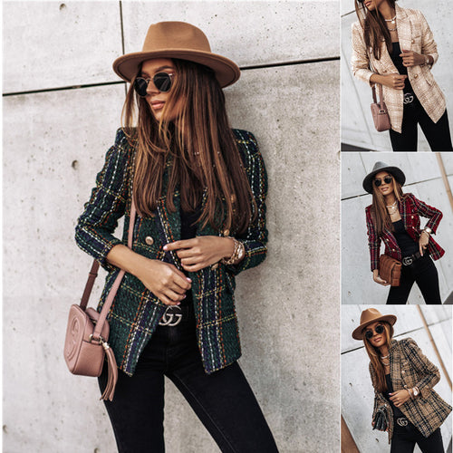 Damen modische Blazerjacke im Tweed-Stil mit schicken Knopfdetails EB