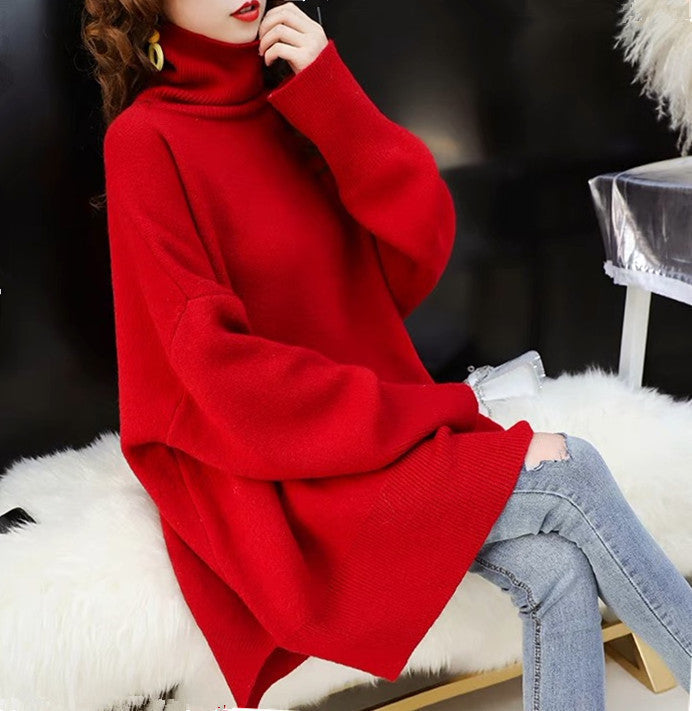 Damen Grobstrick Pullover mit hohem Kragen und lässigem Schnitt EB