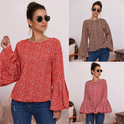 Damen Bluse mit voluminösen Ärmeln und floralen Details EB