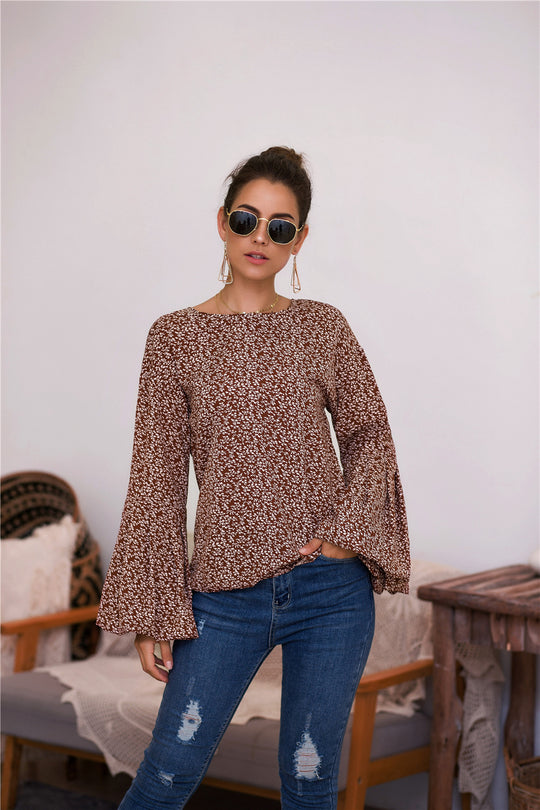 Damen Bluse mit voluminösen Ärmeln und floralen Details EB