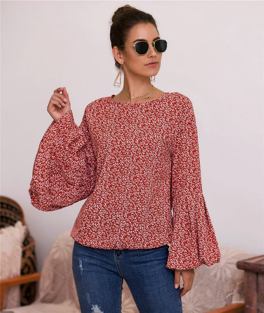 Damen Bluse mit voluminösen Ärmeln und floralen Details EB