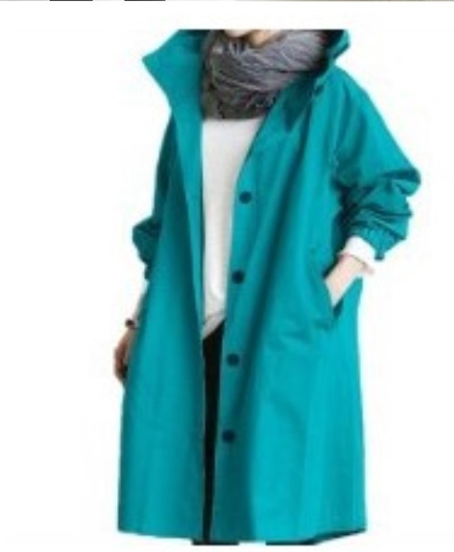 Damen nan leichter Oversize Regenmantel mit Kapuze und verdecktem Verschluss EB
