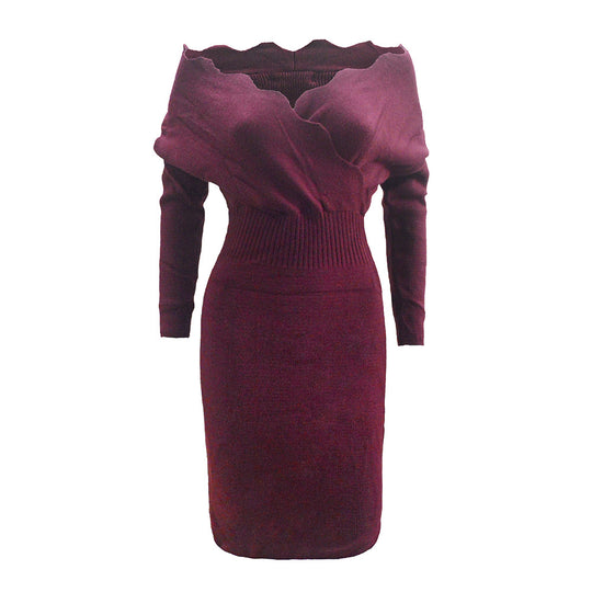 Damen Strickkleid mit schulterfreiem Design und tailliertem Schnitt EB