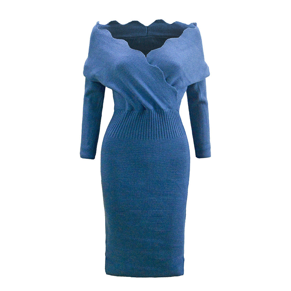 Damen Strickkleid mit schulterfreiem Design und tailliertem Schnitt EB