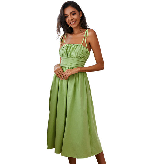Damen Midikleid mit gerafftem Oberteil und schwingendem Saum EB