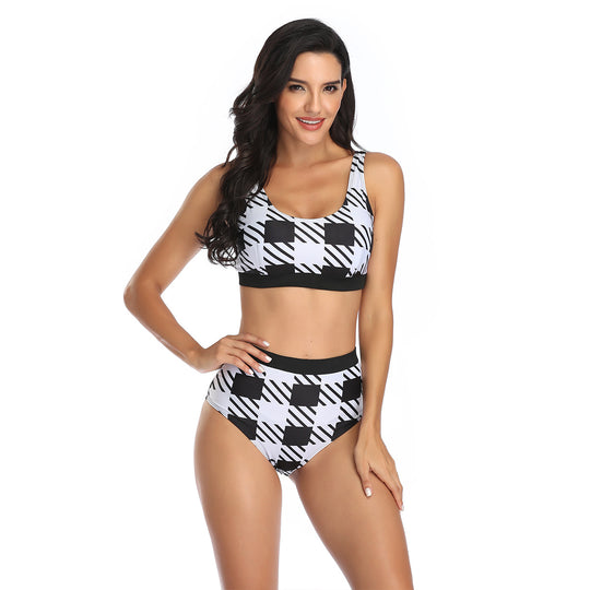 Damen Sportliches Bikiniset mit hohem Bund und modischem Camouflage-Muster EB