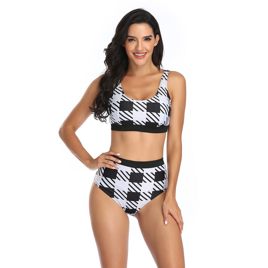 Damen Sportliches Bikiniset mit hohem Bund und modischem Camouflage-Muster EB