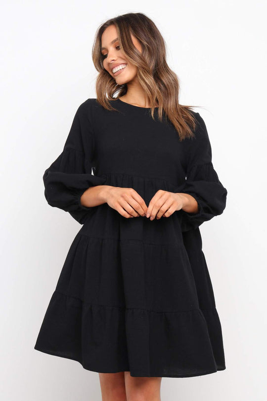 Damen luftiges Jersey-Kleid mit voluminösen Ärmeln und Rüschen EB