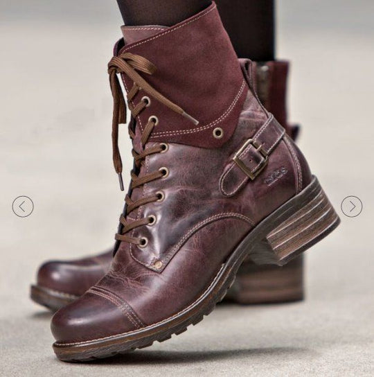 Damen nan knöchelhohe Schnürstiefel mit Velourskragen, dekorativer Schnalle und dämpfender Profilsohle EB