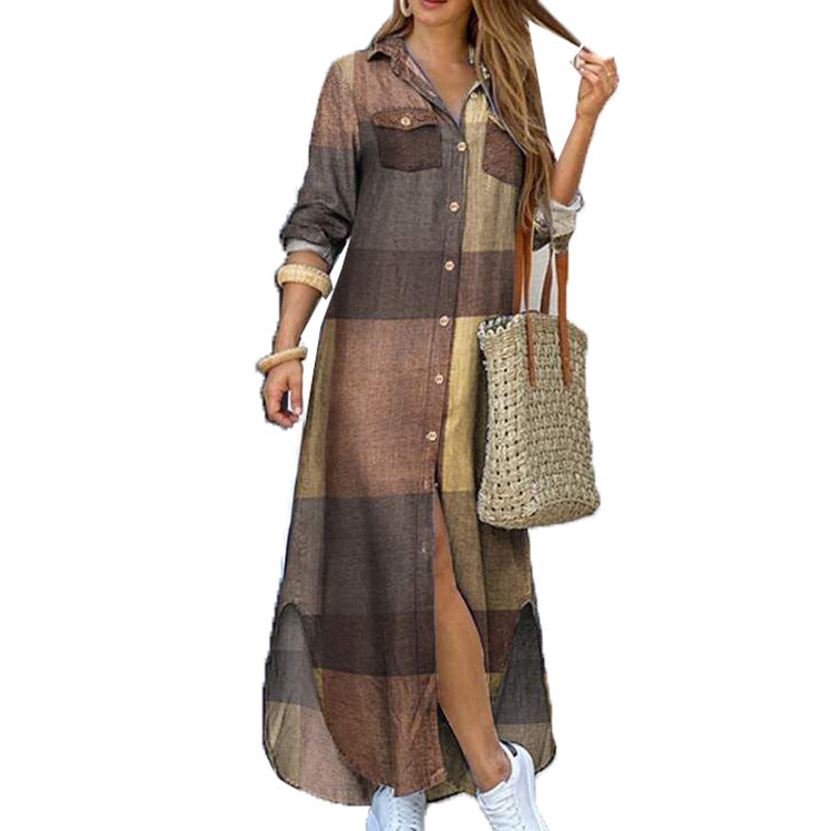 Damen nan langes Hemdkleid mit floralem Muster und seitlichem Schlitz EB