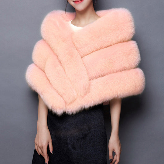 Damen Eleganter Kunstpelz-Cape EB