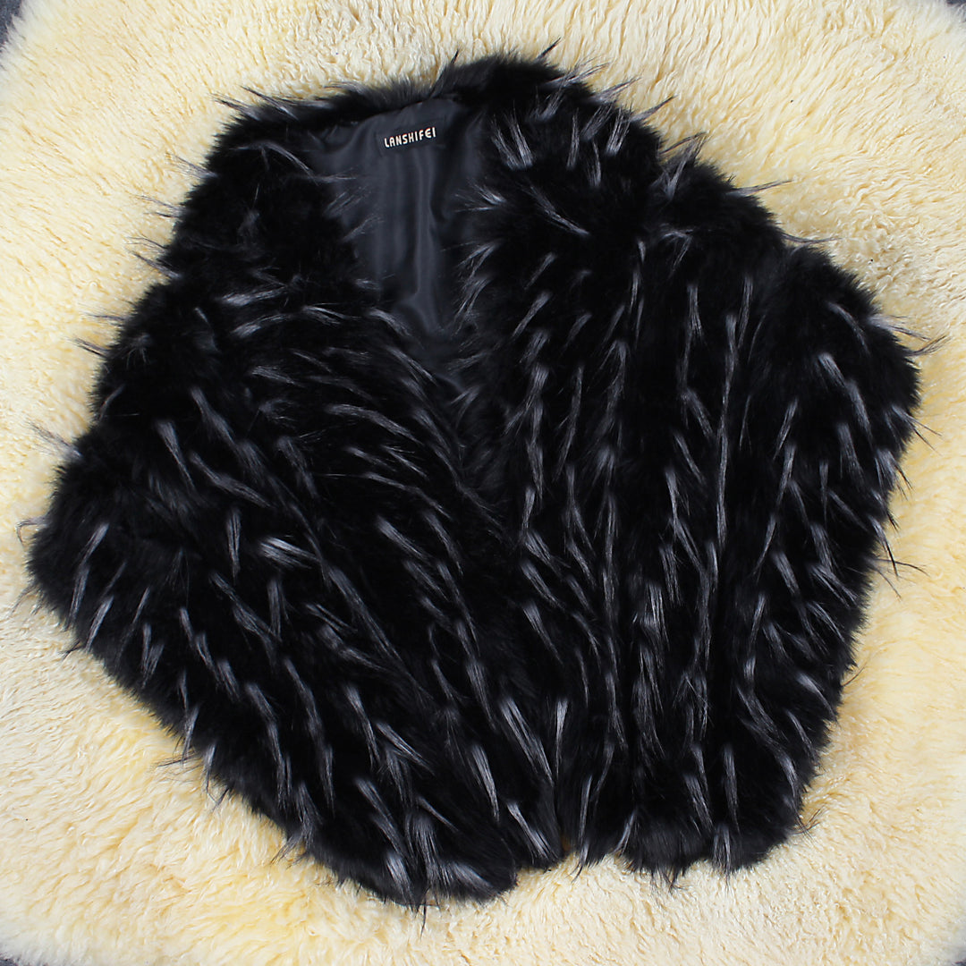 Damen Eleganter Kunstpelz-Cape EB