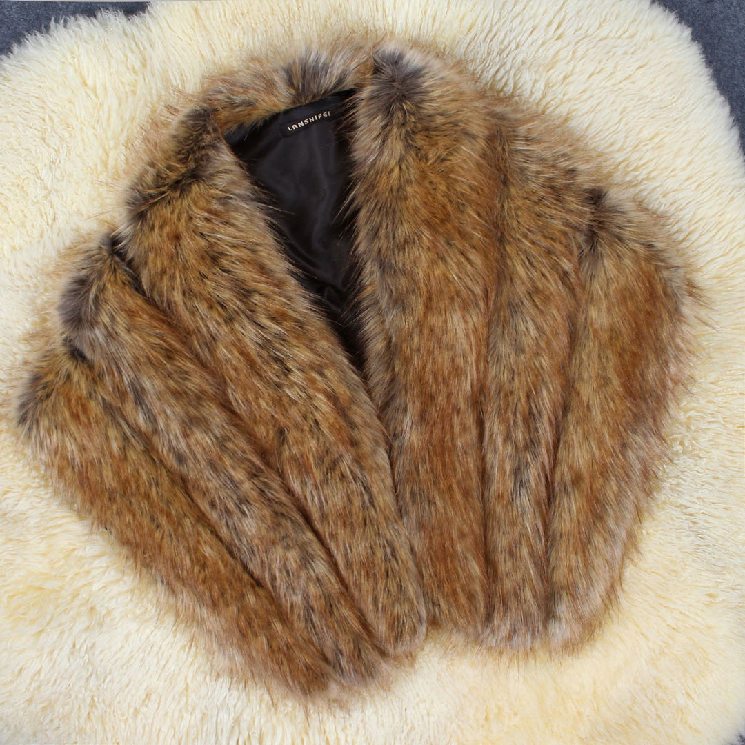 Damen Eleganter Kunstpelz-Cape EB