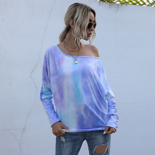 Damen lässiges Oversized Oberteil mit asymmetrischem Ausschnitt und trendigem Farbverlauf EB