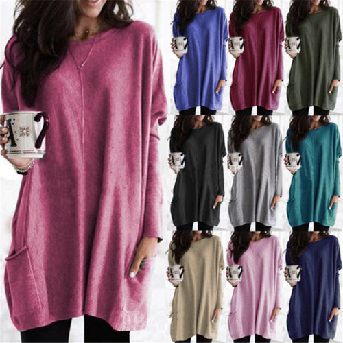 Damen nan oversized Longshirt mit Kontrastblock und aufgesetzten Taschen EB