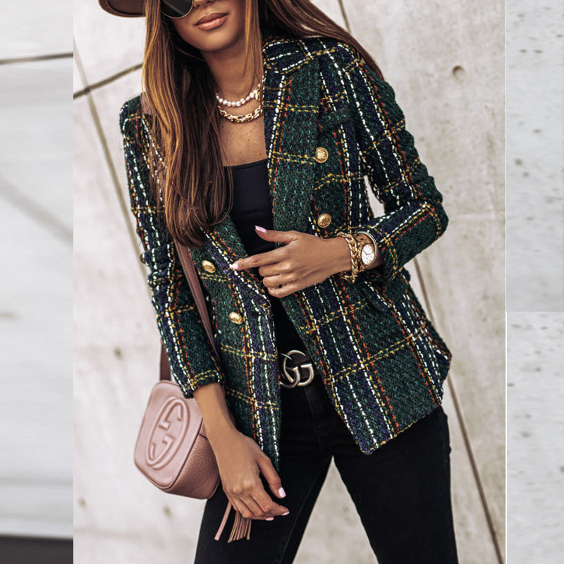Damen modische Blazerjacke im Tweed-Stil mit schicken Knopfdetails EB