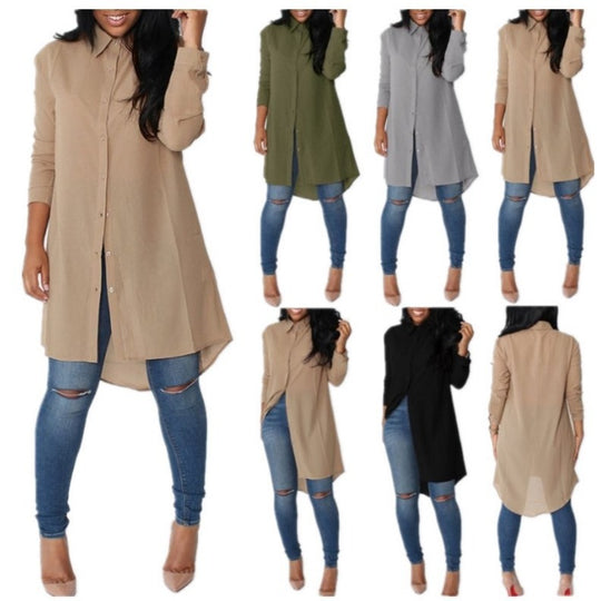 Damen Langes Hemdkleid‑Tunika mit Knopfleiste, Hemdkragen und asymmetrischem Saum EB