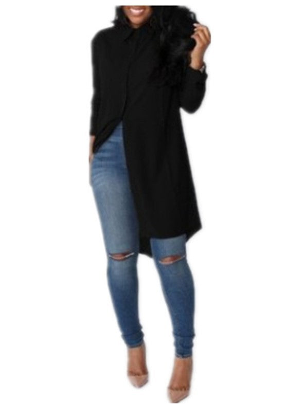 Damen Langes Hemdkleid‑Tunika mit Knopfleiste, Hemdkragen und asymmetrischem Saum EB