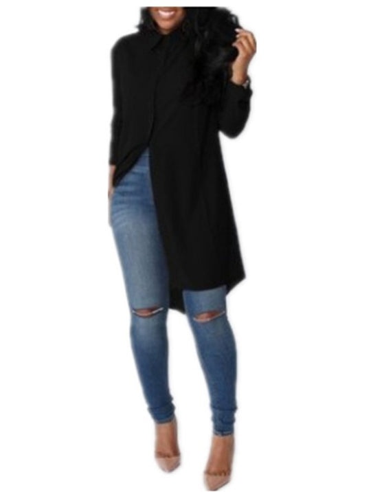Damen Langes Hemdkleid‑Tunika mit Knopfleiste, Hemdkragen und asymmetrischem Saum EB