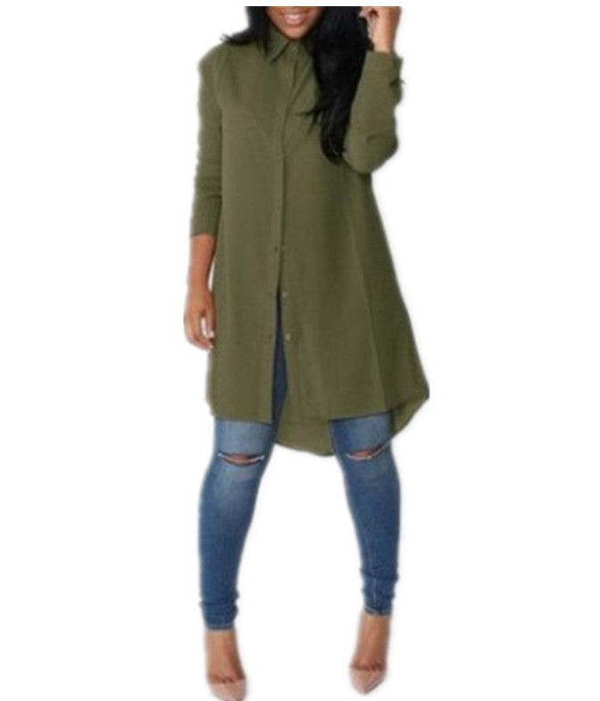 Damen Langes Hemdkleid‑Tunika mit Knopfleiste, Hemdkragen und asymmetrischem Saum EB