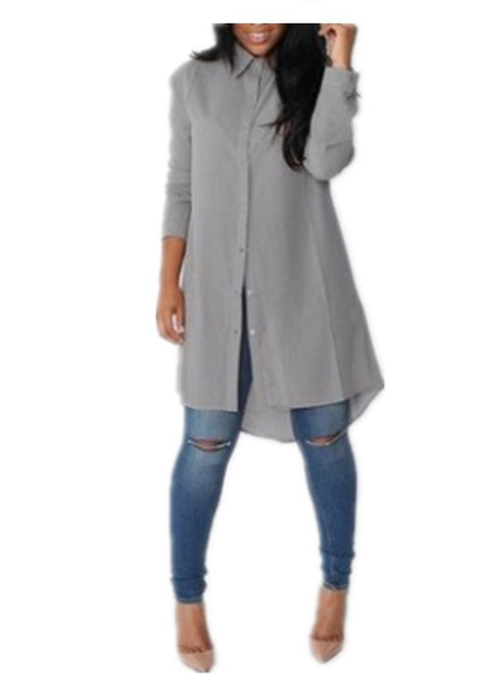 Damen Langes Hemdkleid‑Tunika mit Knopfleiste, Hemdkragen und asymmetrischem Saum EB