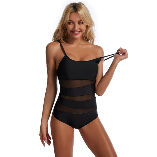 Damen Sportlicher Einteiler Badeanzug mit figurformendem Mesh-Design EB