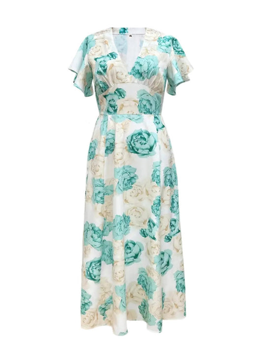EB | V-Ausschnitt Temperament elegant große Größe gedruckt Kleid