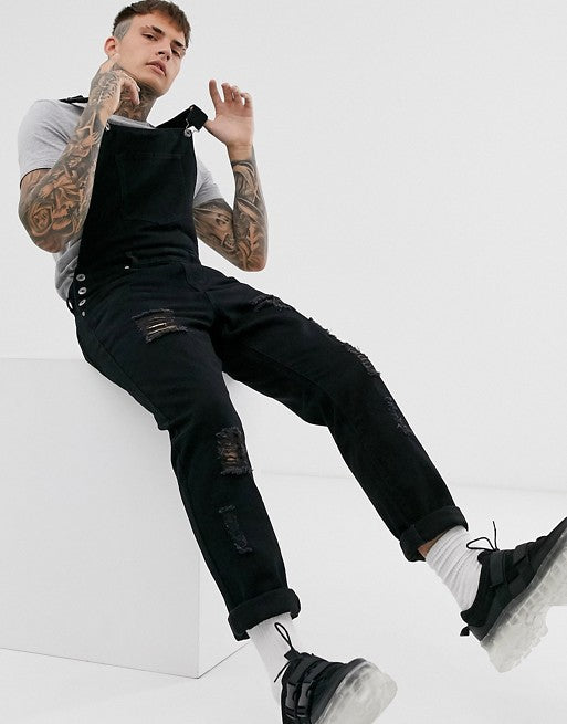 Herren Denim-Latzhose mit lässigen Destroyed-Details EB
