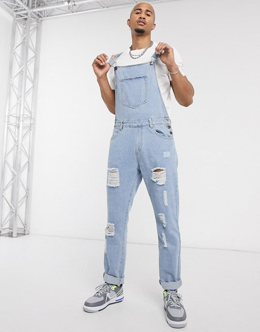 Herren Denim-Latzhose mit lässigen Destroyed-Details EB