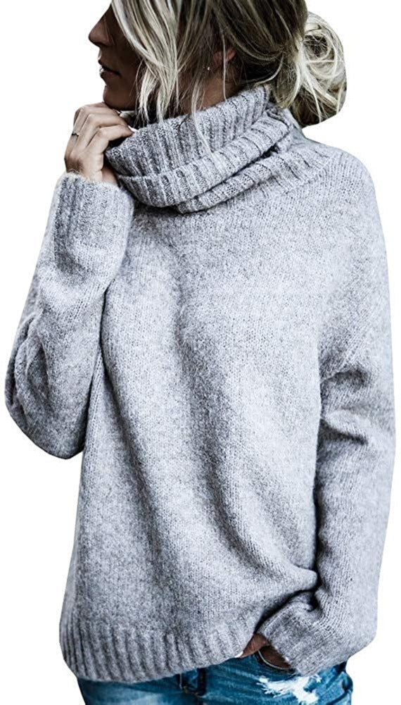 Damen Grobstrickpullover mit hohem Kragen und lässigem Schnitt EB