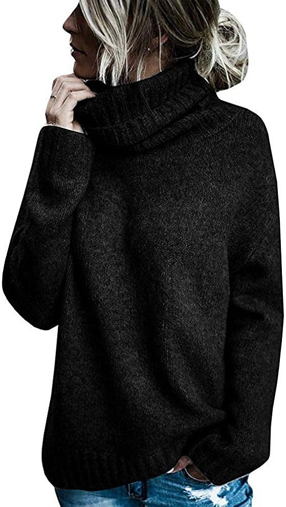 Damen Grobstrickpullover mit hohem Kragen und lässigem Schnitt EB