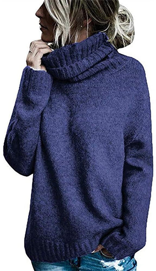 Damen Grobstrickpullover mit hohem Kragen und lässigem Schnitt EB