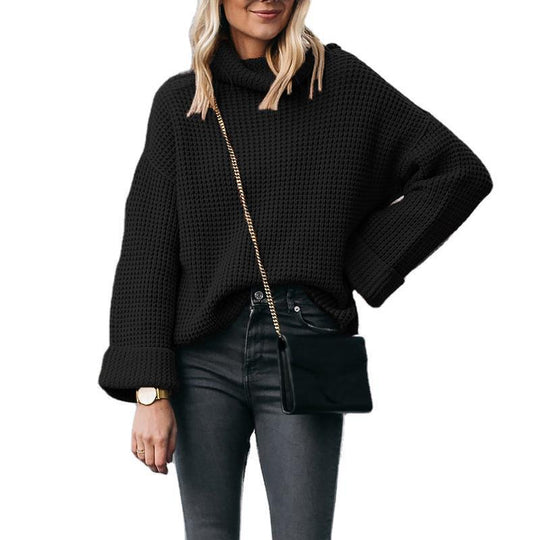Damen nan grobstrick Rollkragenpullover mit weitem Oversize-Schnitt und Umschlagärmeln EB
