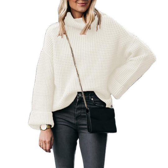 Damen nan grobstrick Rollkragenpullover mit weitem Oversize-Schnitt und Umschlagärmeln EB