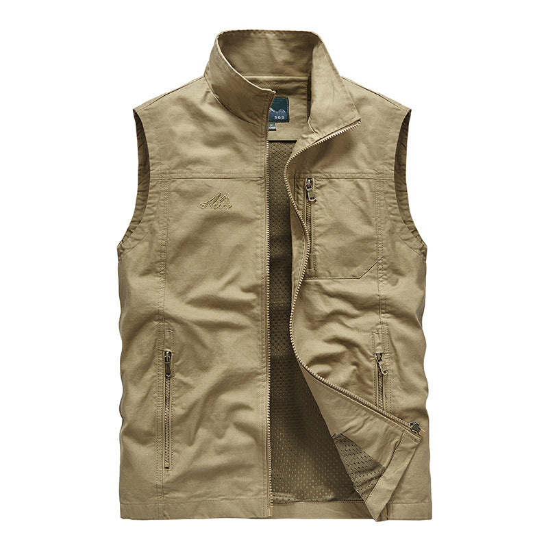 Herren Leichte Outdoor-Utility-Weste mit Mesh‑Futter, Reißverschlusstaschen und Stehkragen EB