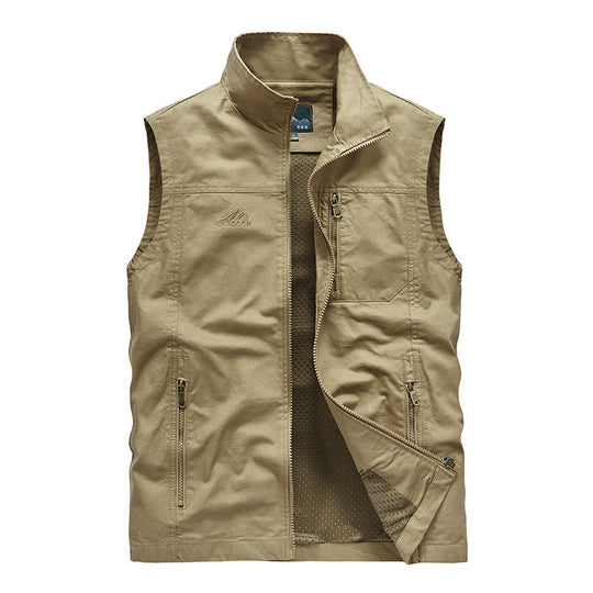 Herren Leichte Outdoor-Utility-Weste mit Mesh‑Futter, Reißverschlusstaschen und Stehkragen EB
