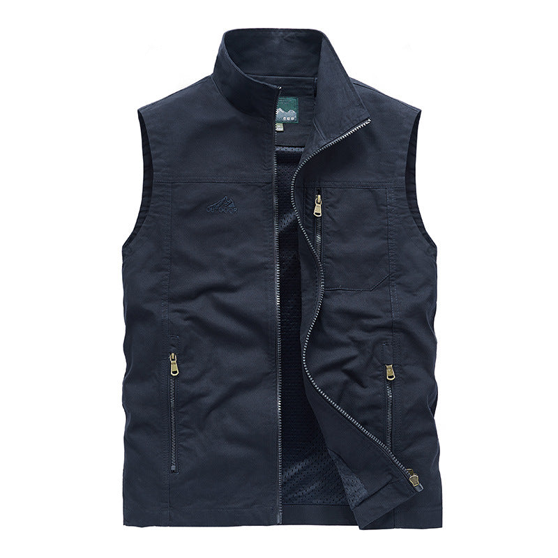 Herren Leichte Outdoor-Utility-Weste mit Mesh‑Futter, Reißverschlusstaschen und Stehkragen EB